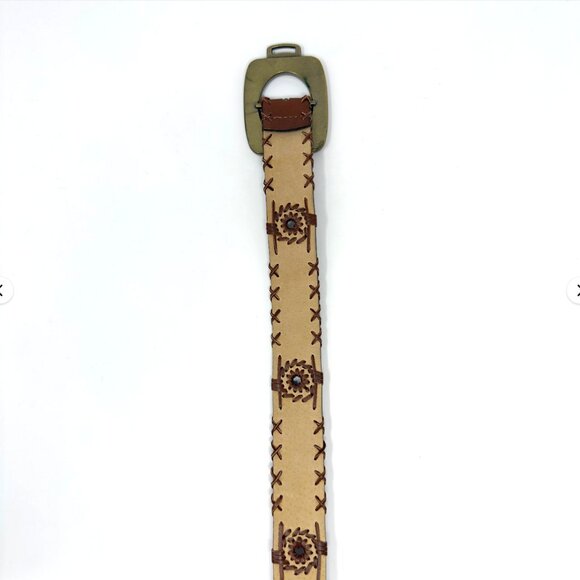 Betsey Johnson Leather Belt Studded Oval Buckle Brown M - Picture 4 of 8